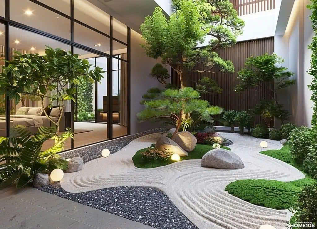 tiểu cảnh khô giếng trời 